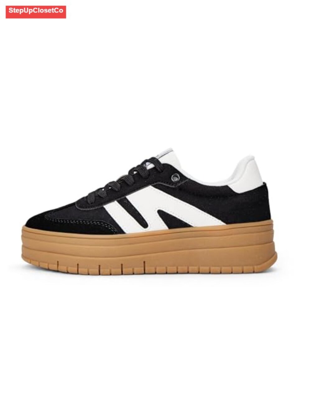 Women Platform Sneakers Suede Faux Leather Gum Sole Fashion Retro